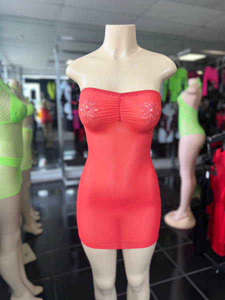 Cherry Red Mesh Tube Dress