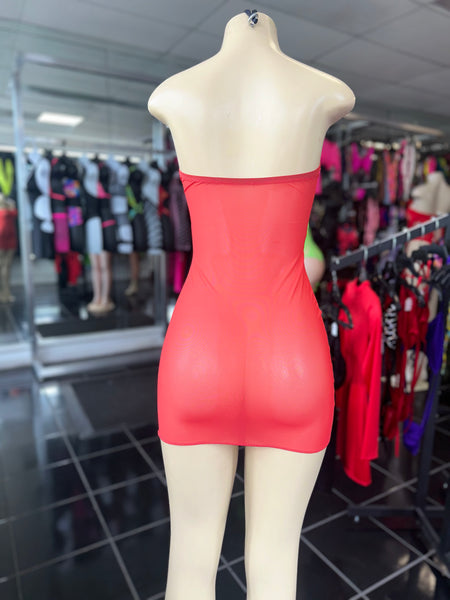 Cherry Red Mesh Tube Dress