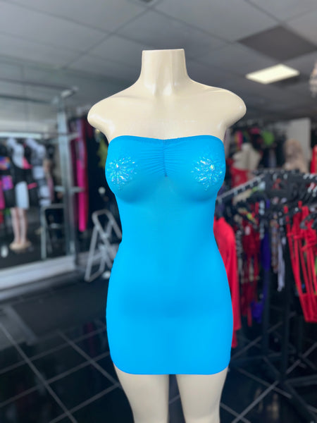 Aqua Blue Mesh Tube Dress