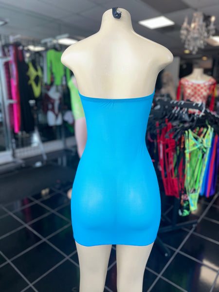 Aqua Blue Mesh Tube Dress