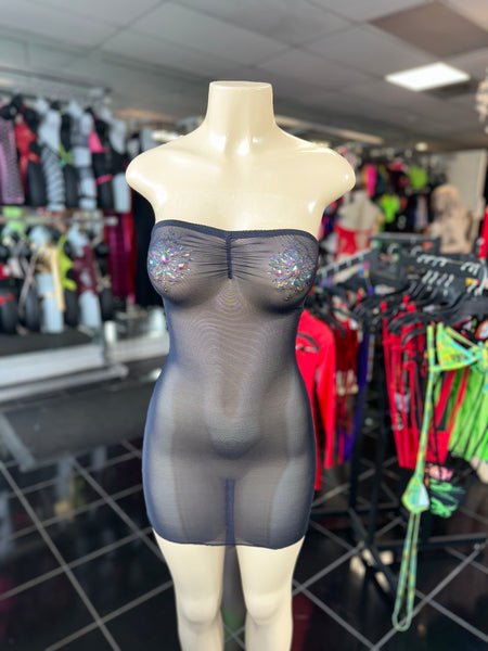 Black Mesh Tube Dress