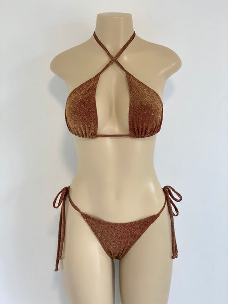 Chocolate/Gold Glitter Bikini Set