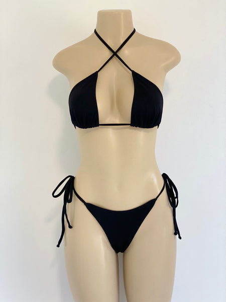 Black Bikini Set Thong Bottom