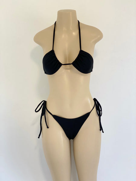 Black Bikini Set Thong Bottom