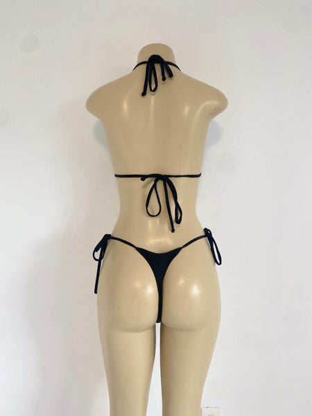 Black Bikini Set Thong Bottom