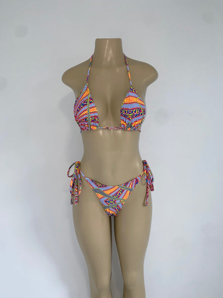 Geometric Multi-Color Bikini Set Tie Side Bottom