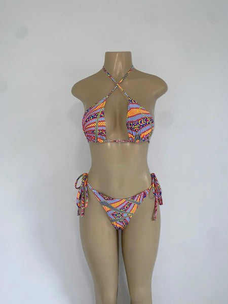 Geometric Multi-Color Bikini Set Tie Side Bottom
