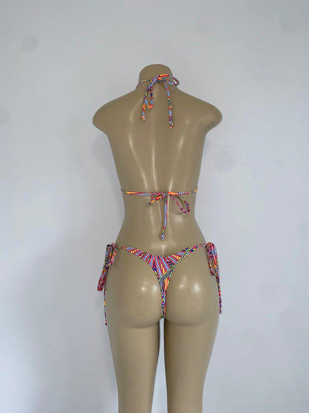 Geometric Multi-Color Bikini Set Tie Side Bottom