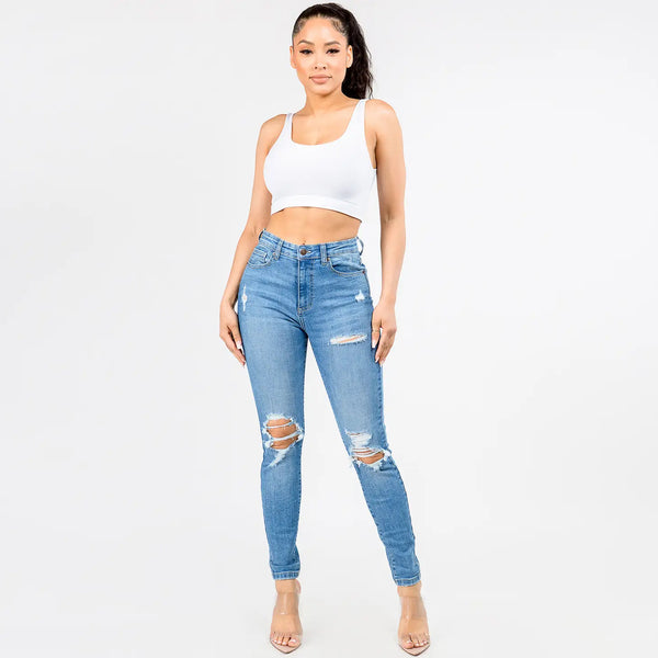 Distressed High Waist Skinny Jeans