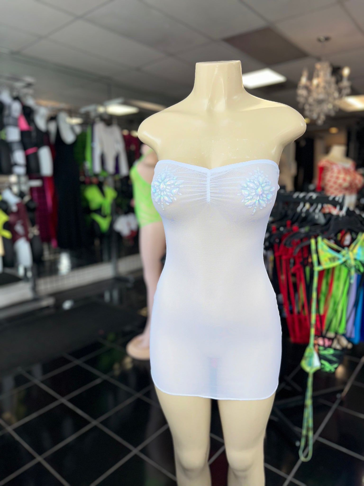 White Mesh Tube Dress D'Perrotti White Mesh Tube Dress D'Perrotti