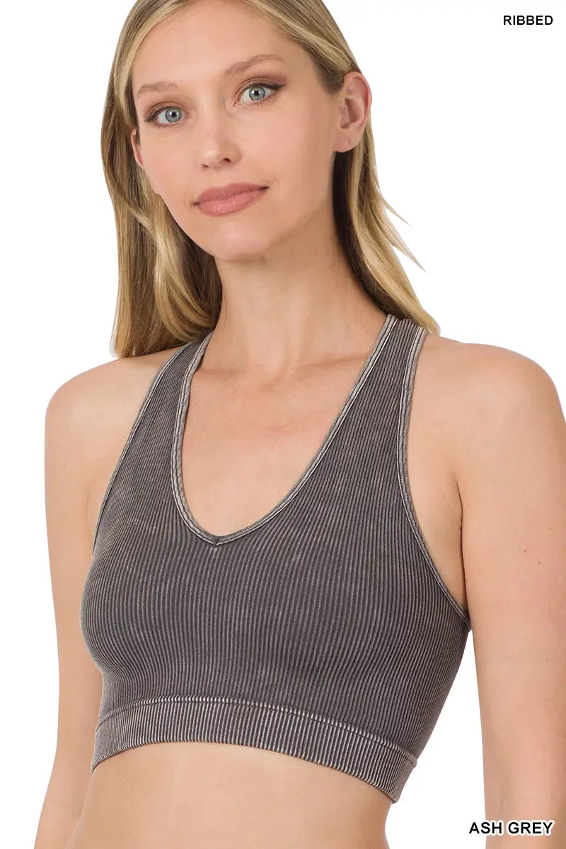 Ash Grey V Neck Crop Top